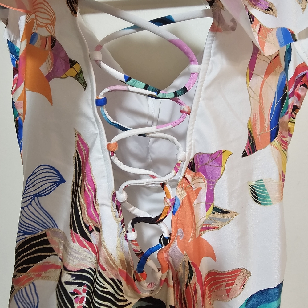La Blanca One Piece Swimsuit - Women's Size 12 NWT Ruffle Floral Tropical Pool - Picture 13 of 16
